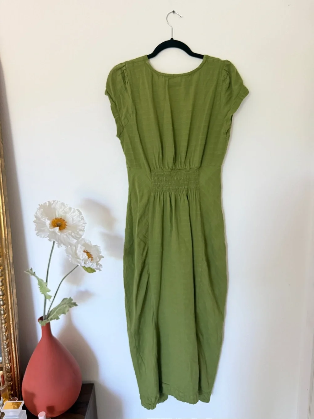 Free People Olive Green Button-Front Midi New in Town Dress